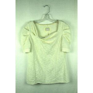 Postmark Anthropologie Women's Ivory Boucle Short Sleeve Top Size Small Elegant